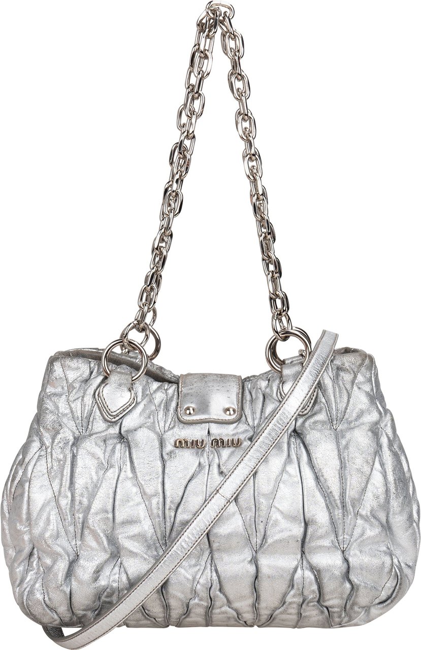 Miu Miu Miu Miu Quilted Leather City Handbag Zilver