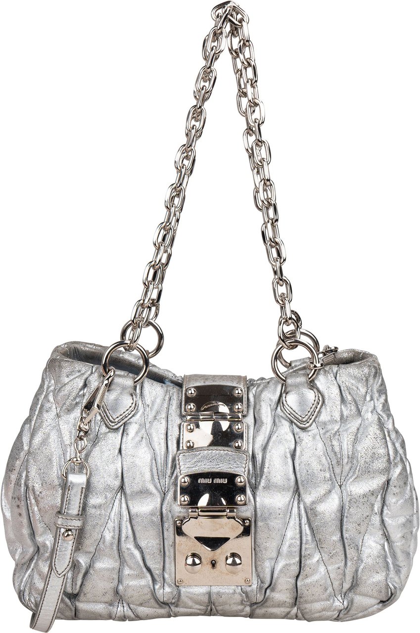 Miu Miu Miu Miu Quilted Leather City Handbag Zilver