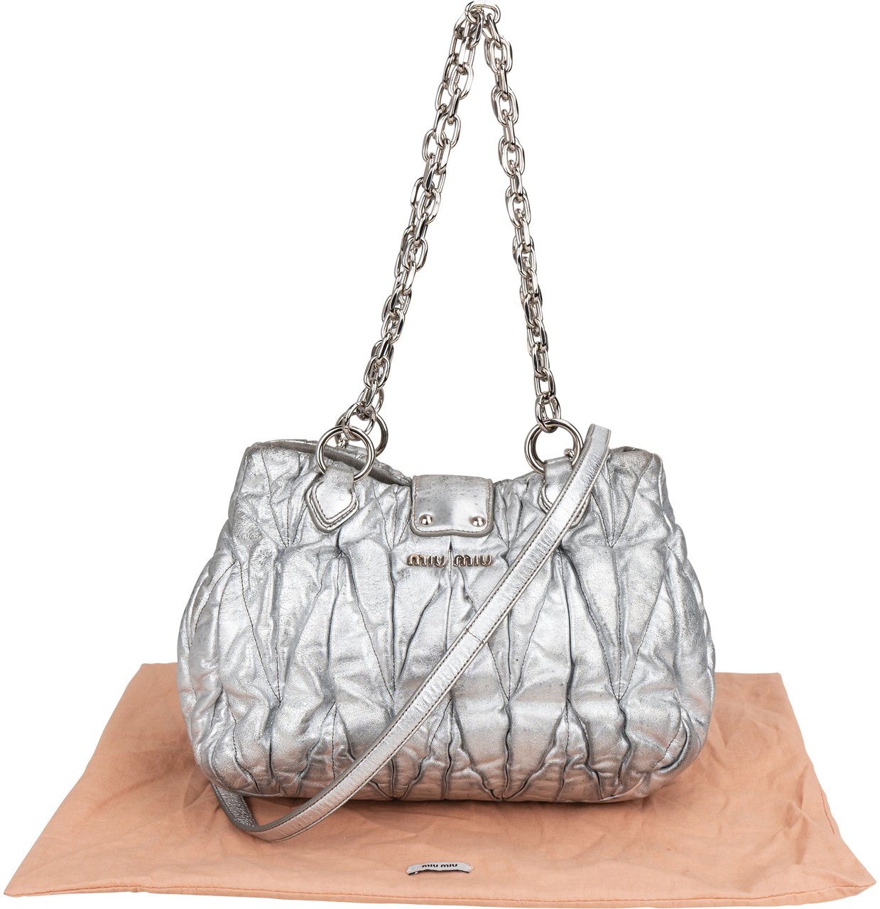 Miu Miu Miu Miu Quilted Leather City Handbag Zilver