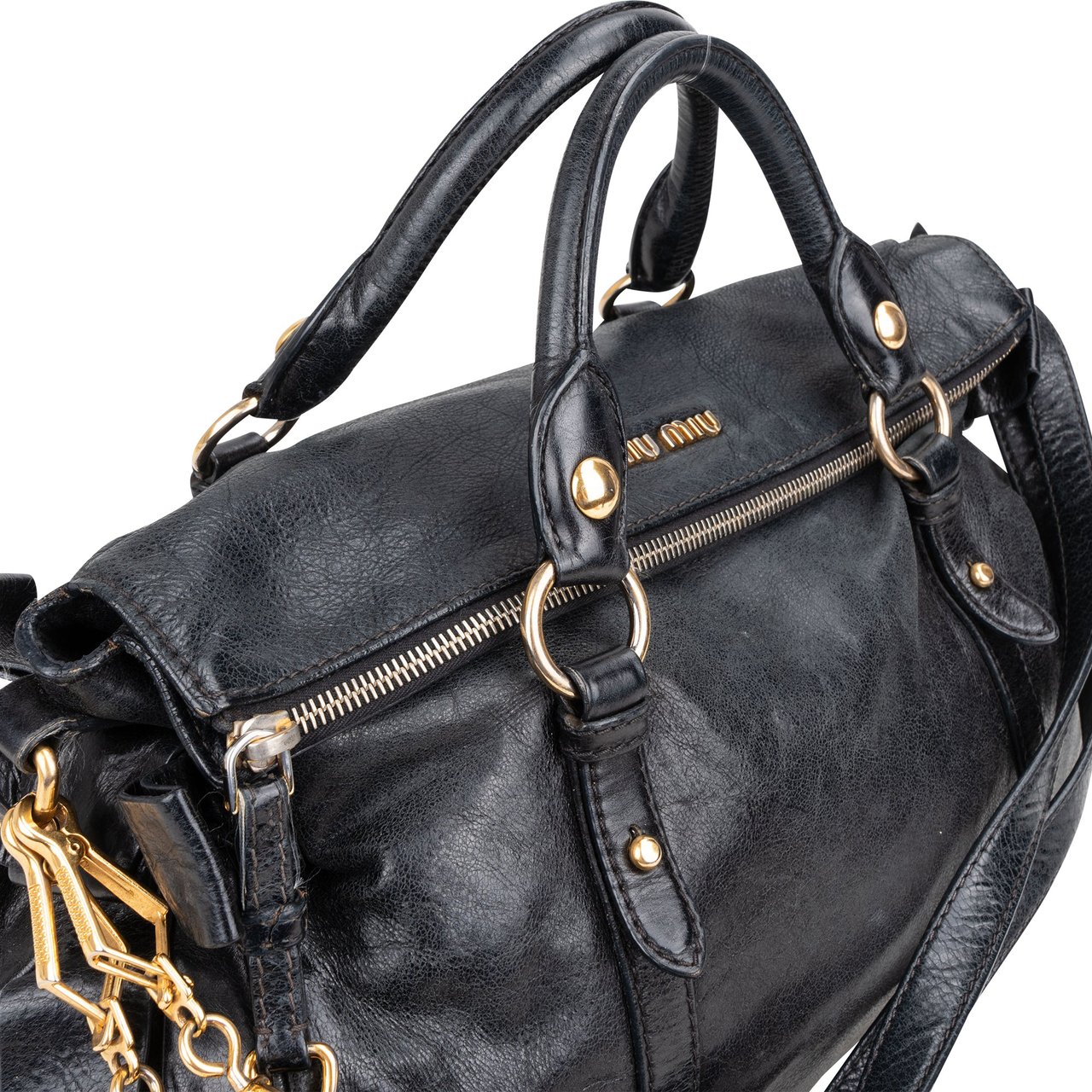 Miu Miu Miu Miu Classic Leather City Handbag Zwart