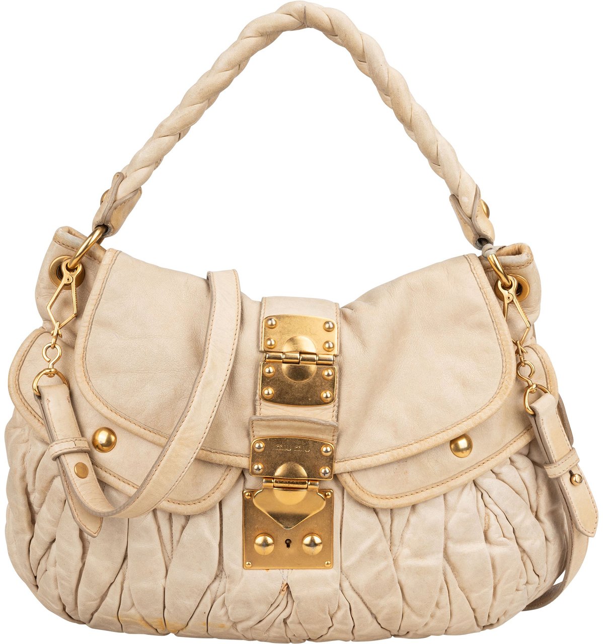 Miu Miu Miu Miu Quilted Leather City Handbag Beige