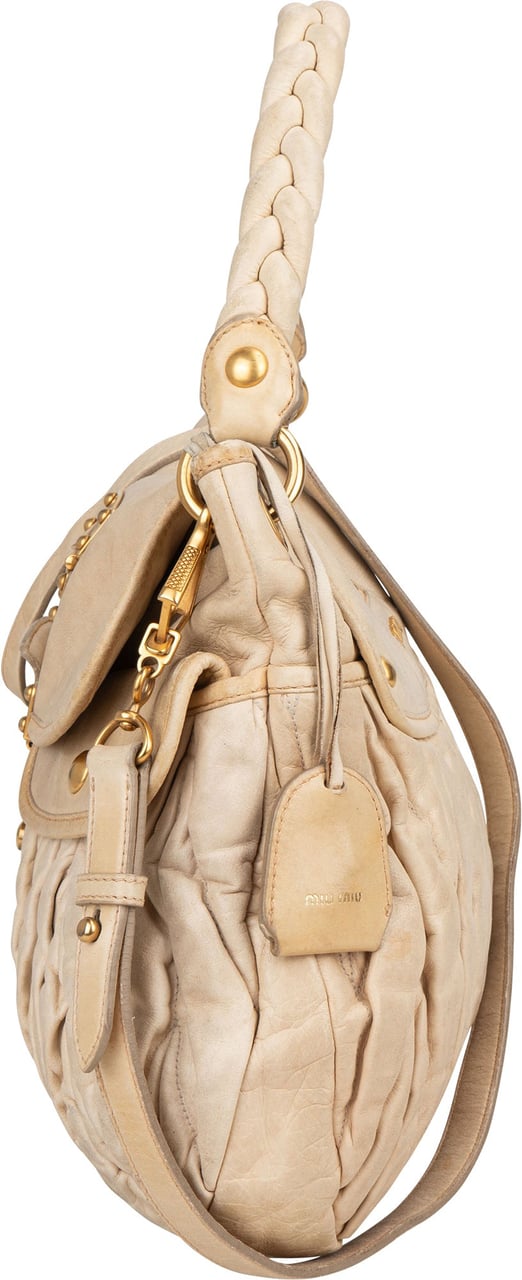 Miu Miu Miu Miu Quilted Leather City Handbag Beige