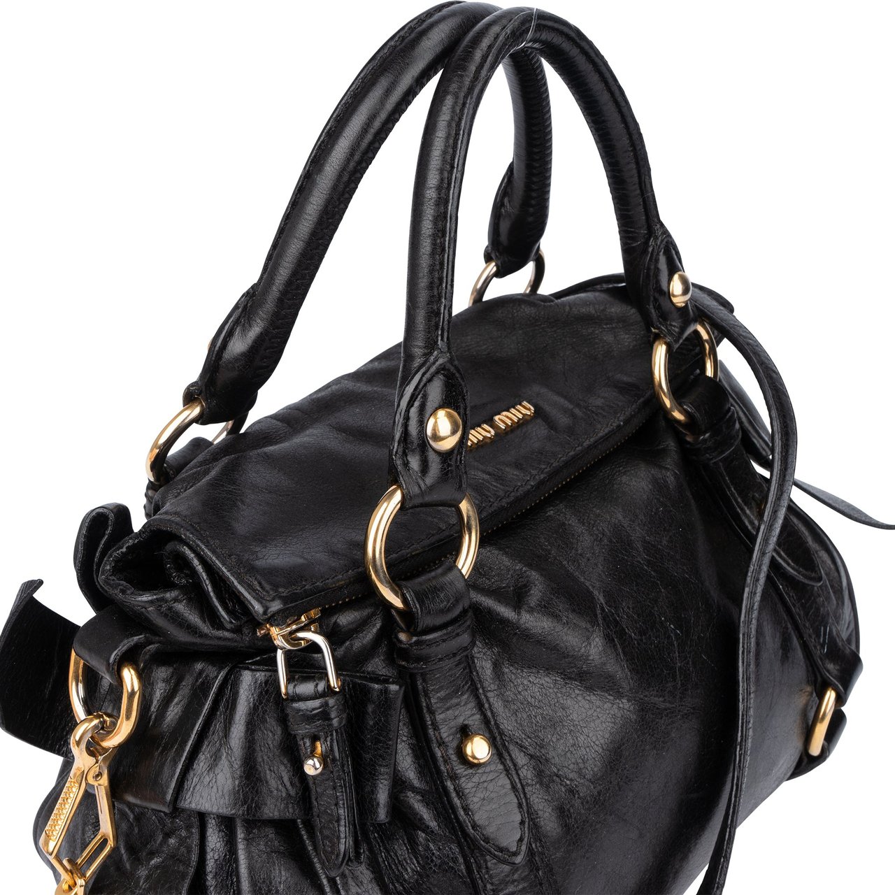 Miu Miu Miu Miu Black Leather City Handbag Zwart