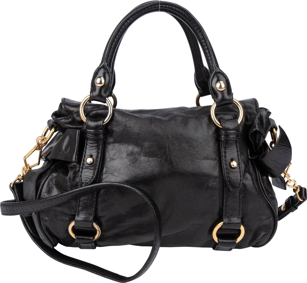 Miu Miu Miu Miu Black Leather City Handbag Zwart