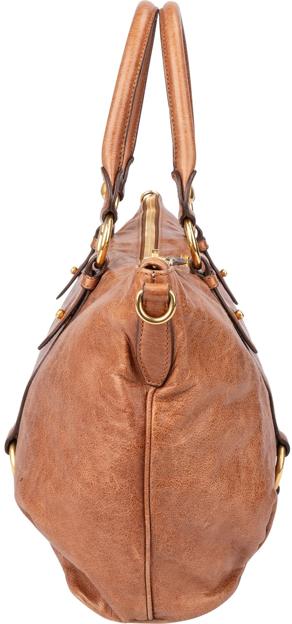 Miu Miu Miu Miu Brown Leather City Handbag Bruin