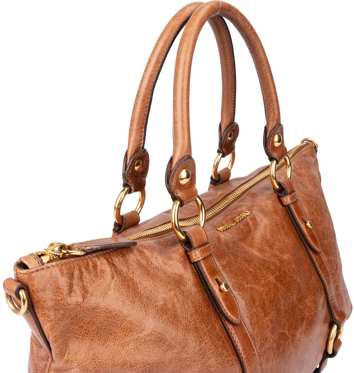 Miu Miu Miu Miu Brown Leather City Handbag Bruin