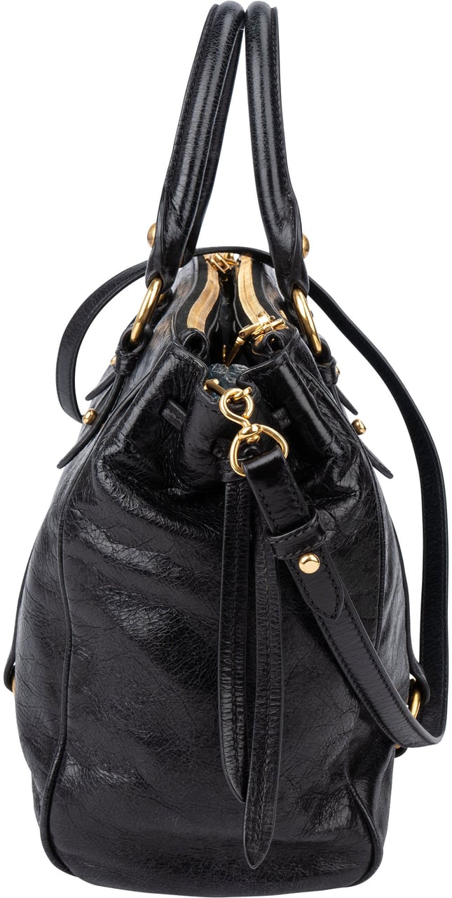 Miu Miu Miu Miu Black Leather City Handbag Zwart
