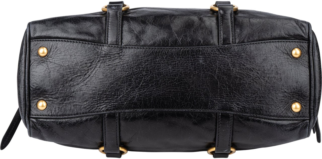 Miu Miu Miu Miu Black Leather City Handbag Zwart