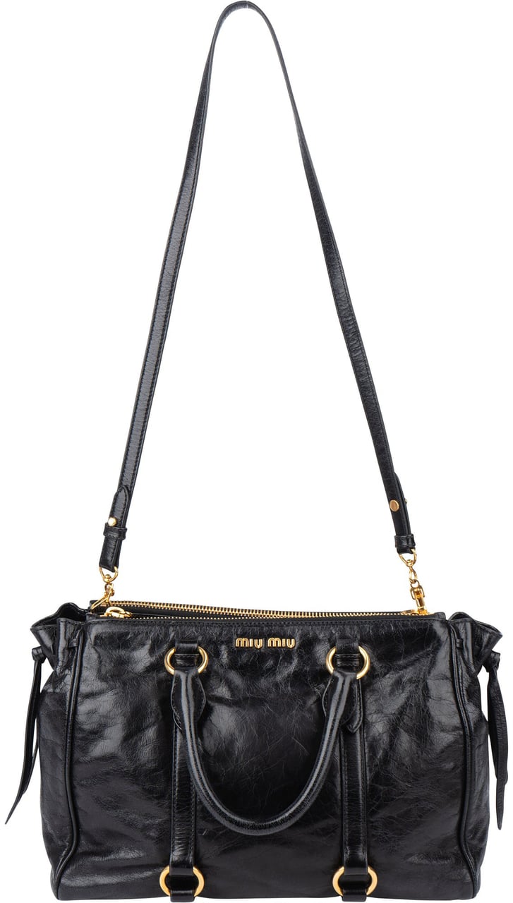 Miu Miu Miu Miu Black Leather City Handbag Zwart