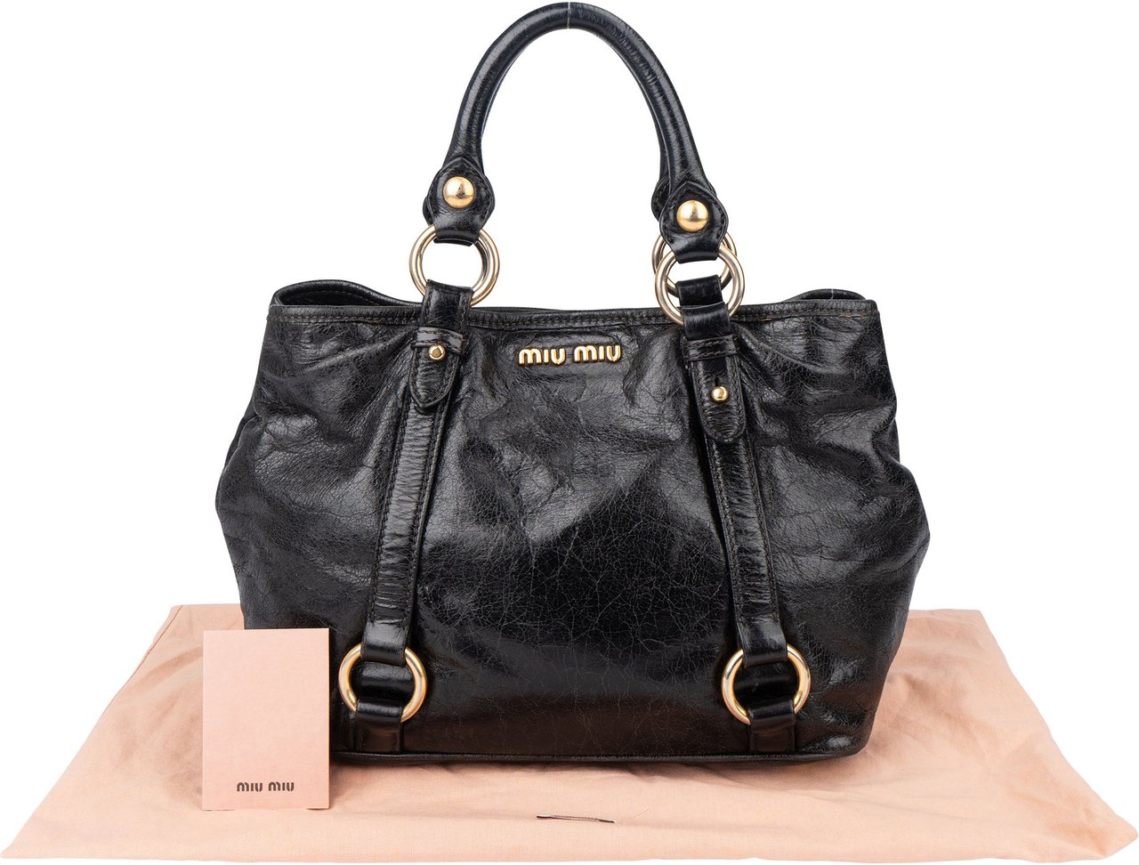 Miu Miu Miu Miu Classic Leather City Handbag Zwart