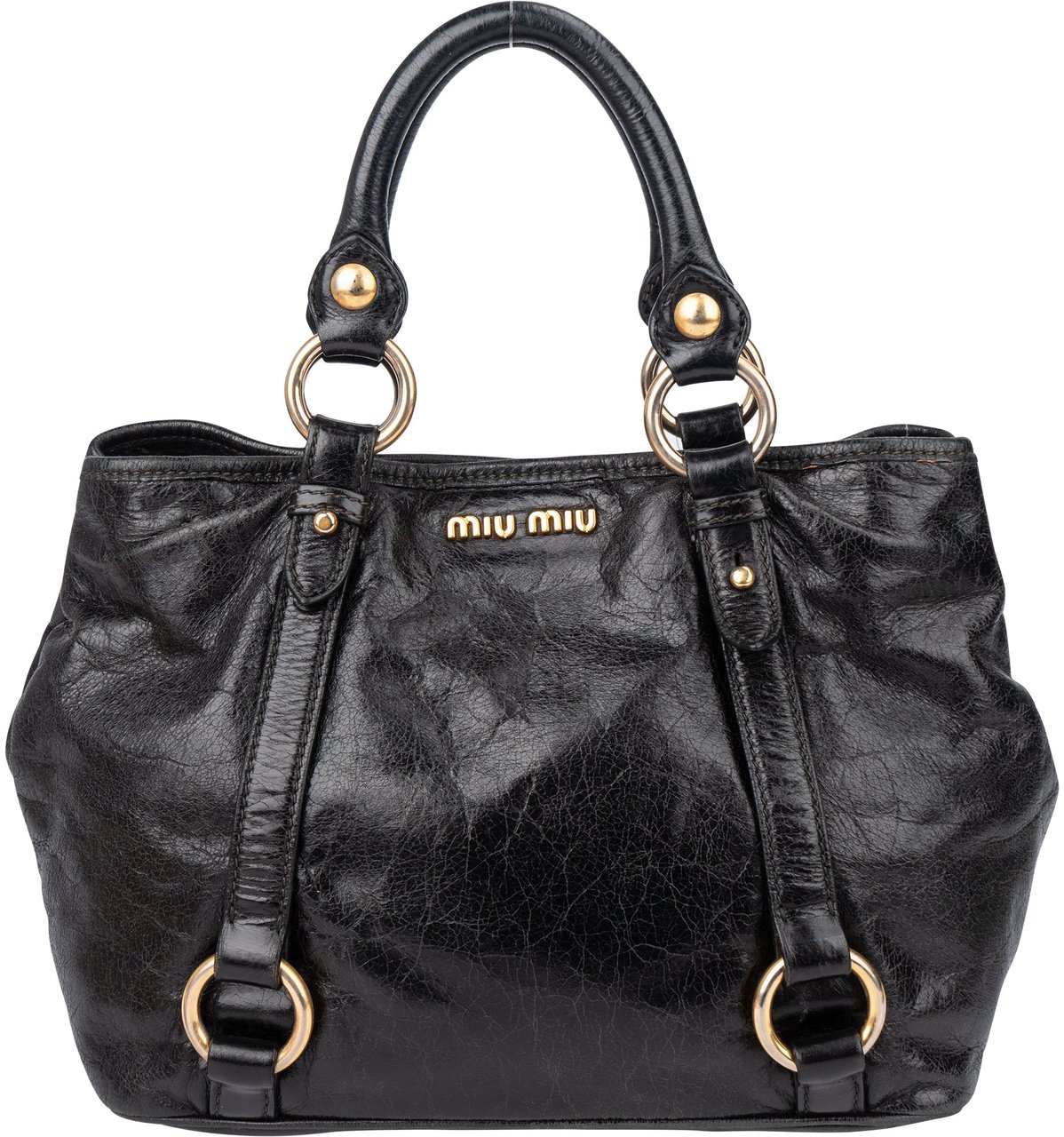 Miu Miu Miu Miu Classic Leather City Handbag Zwart