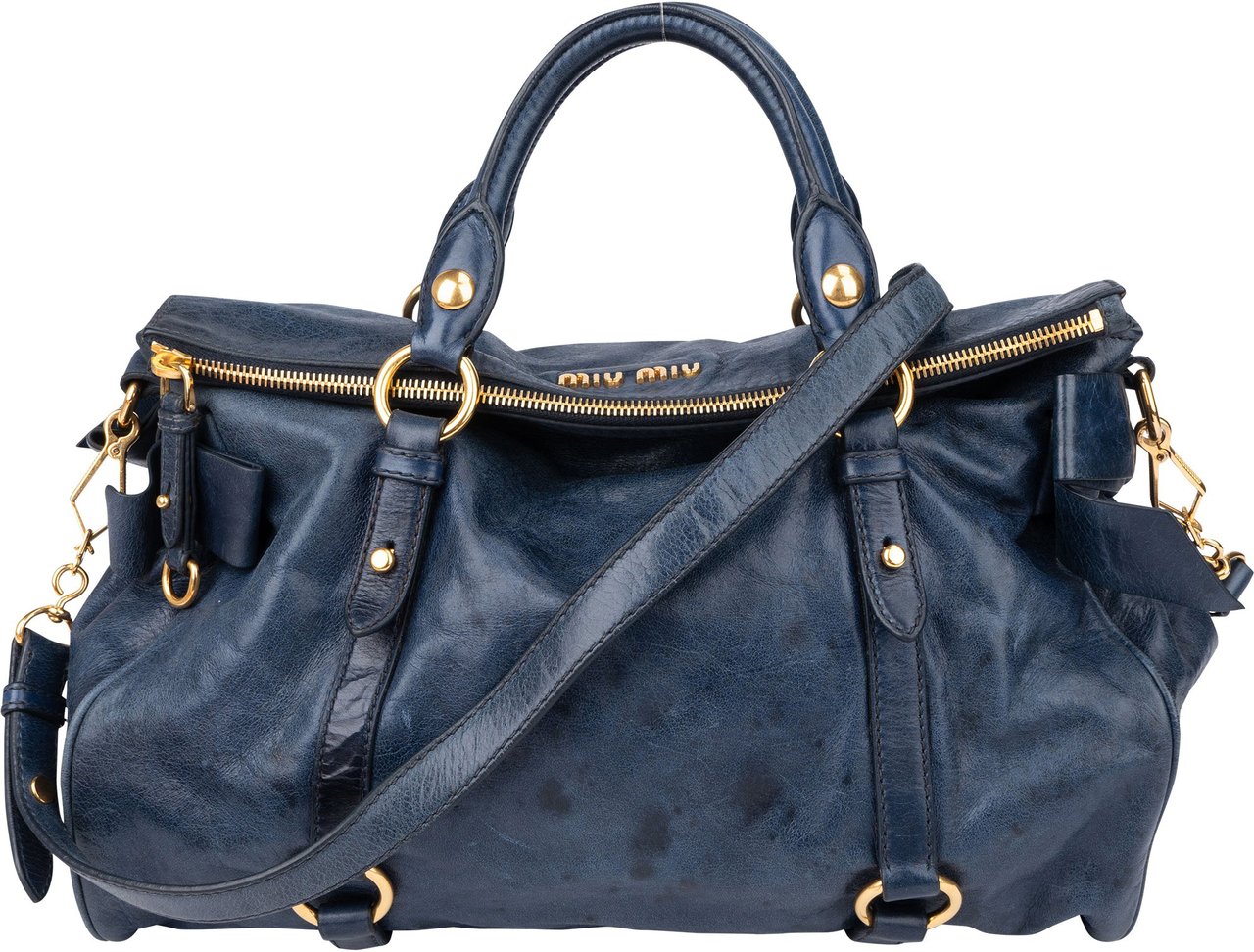 Miu Miu Miu Miu Blue Leather City Handbag Blauw
