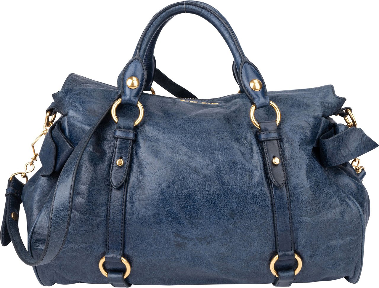 Miu Miu Miu Miu Blue Leather City Handbag Blauw