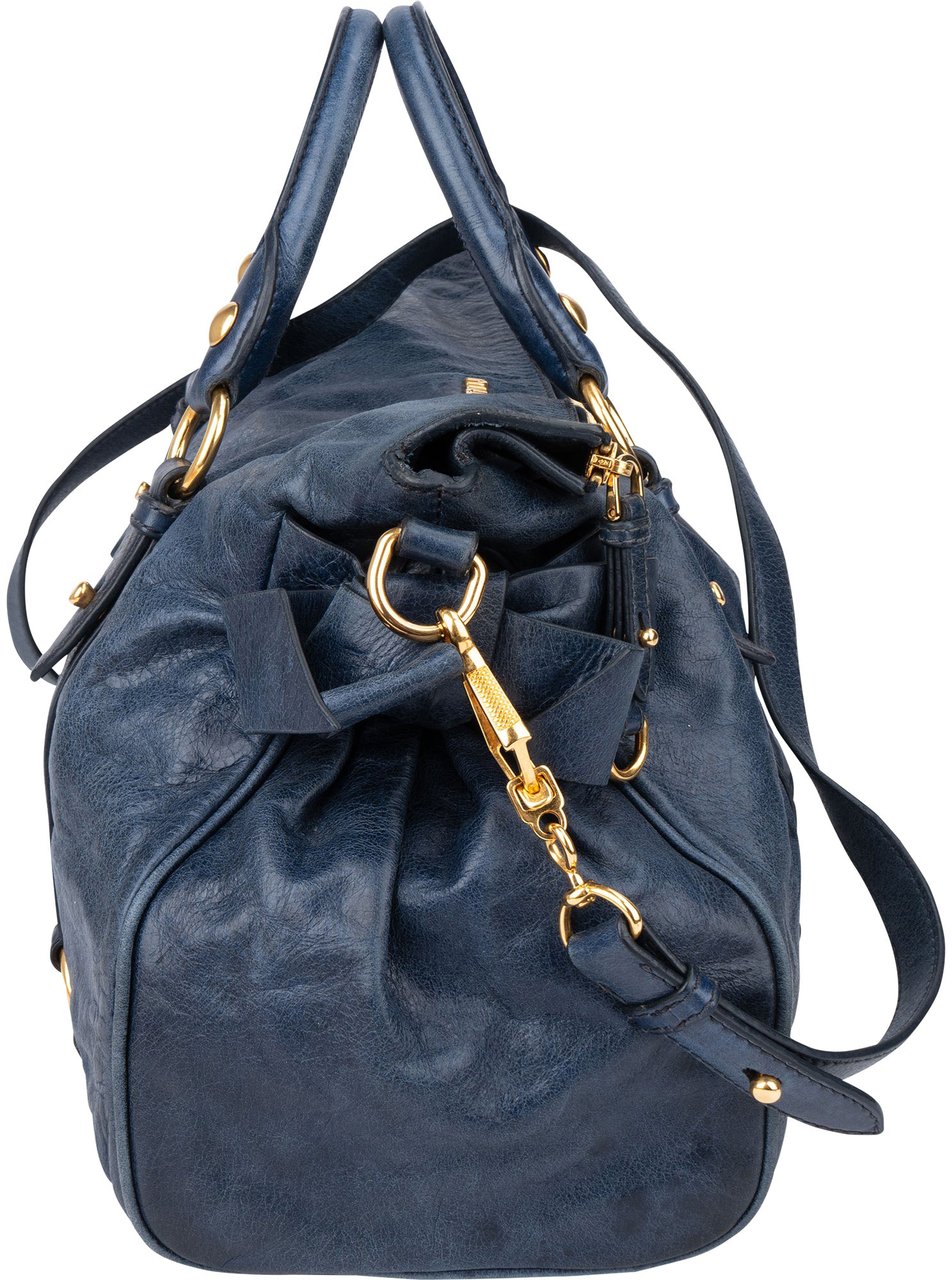 Miu Miu Miu Miu Blue Leather City Handbag Blauw