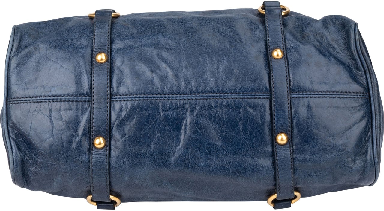 Miu Miu Miu Miu Blue Leather City Handbag Blauw