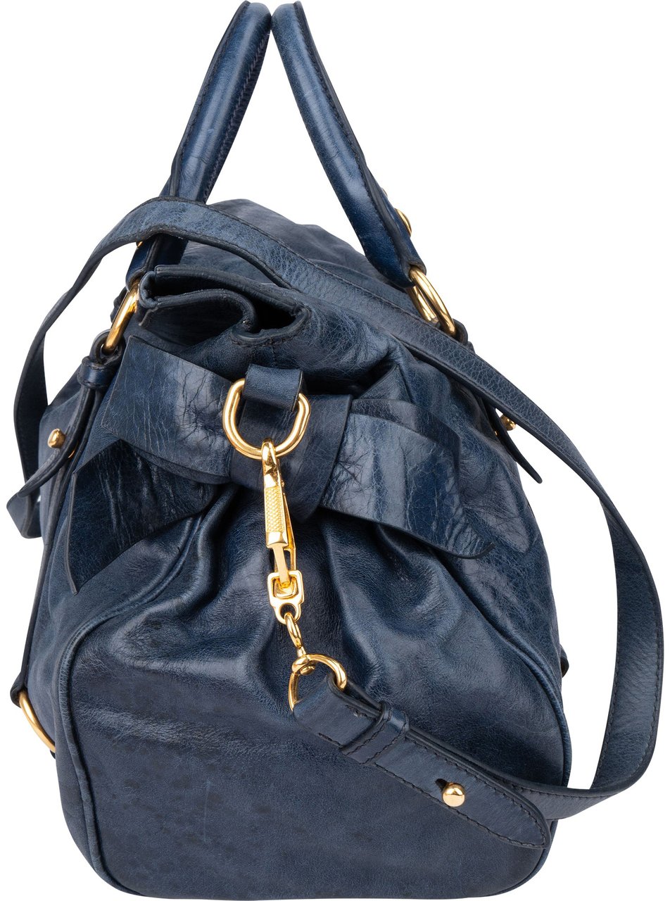 Miu Miu Miu Miu Blue Leather City Handbag Blauw