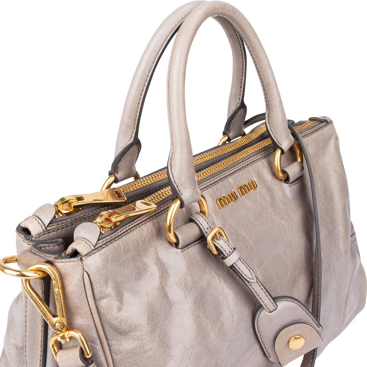 Miu Miu Miu Miu Grey Leather City Handbag Donkergrijs