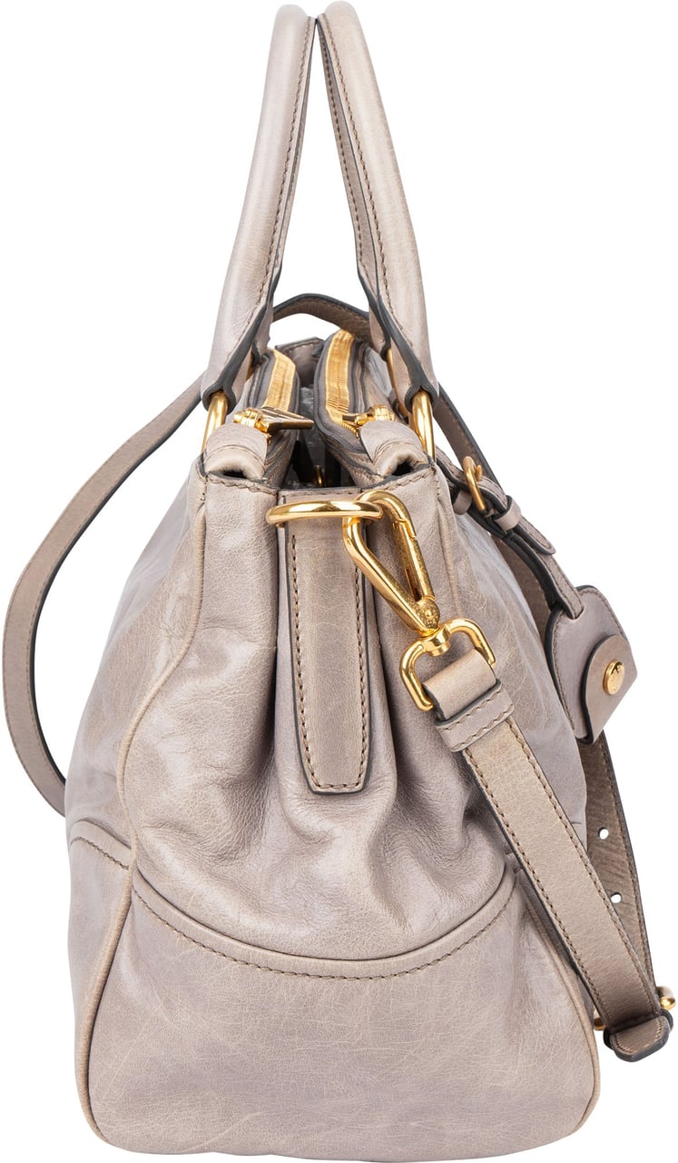 Miu Miu Miu Miu Grey Leather City Handbag Donkergrijs