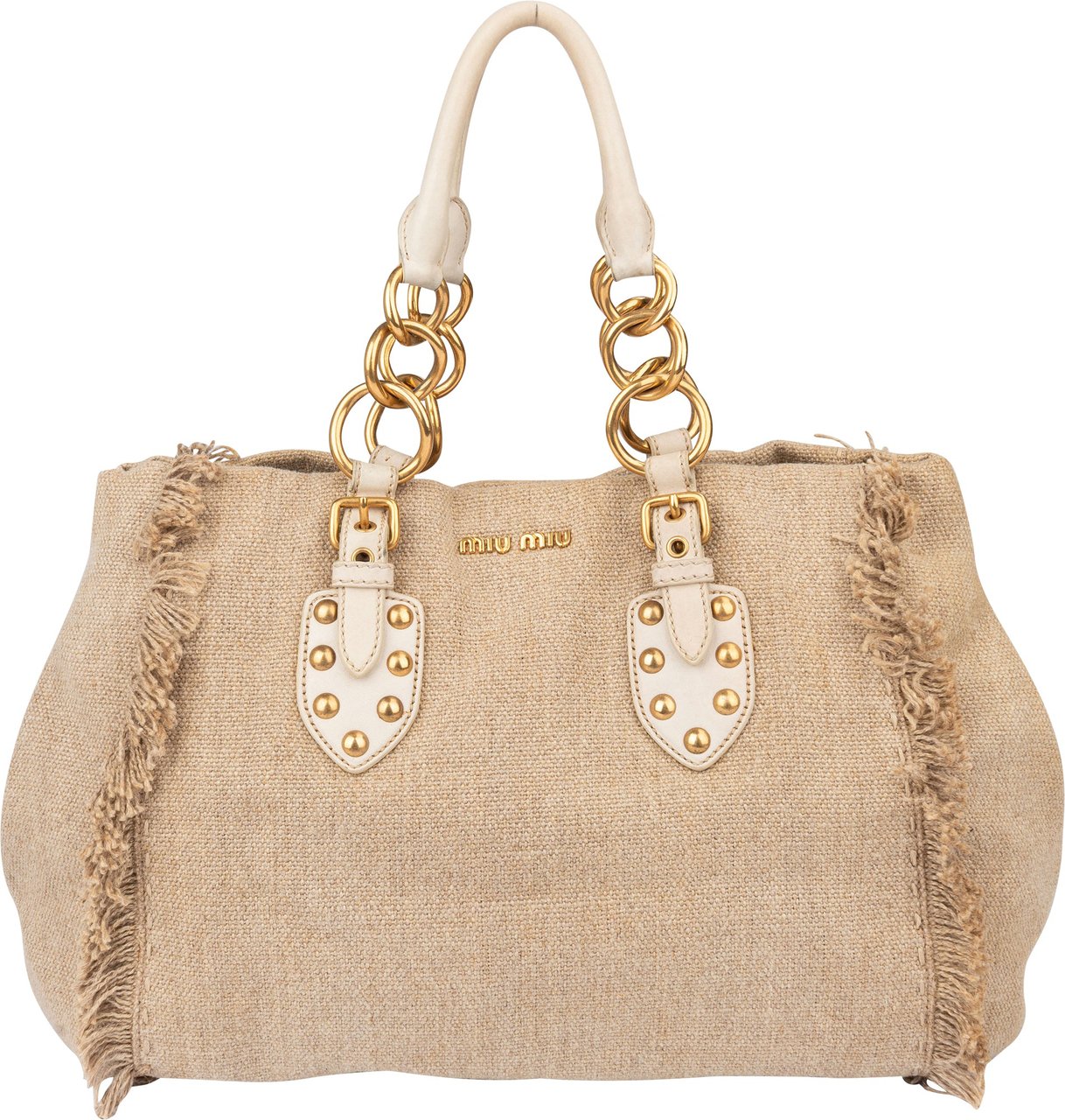 Miu Miu Miu Miu Classic Jute Handbag Beige