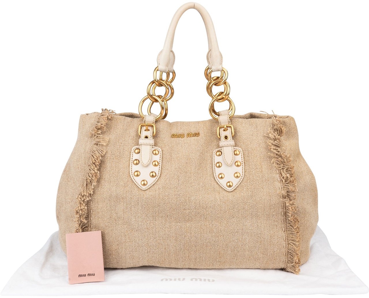 Miu Miu Miu Miu Classic Jute Handbag Beige