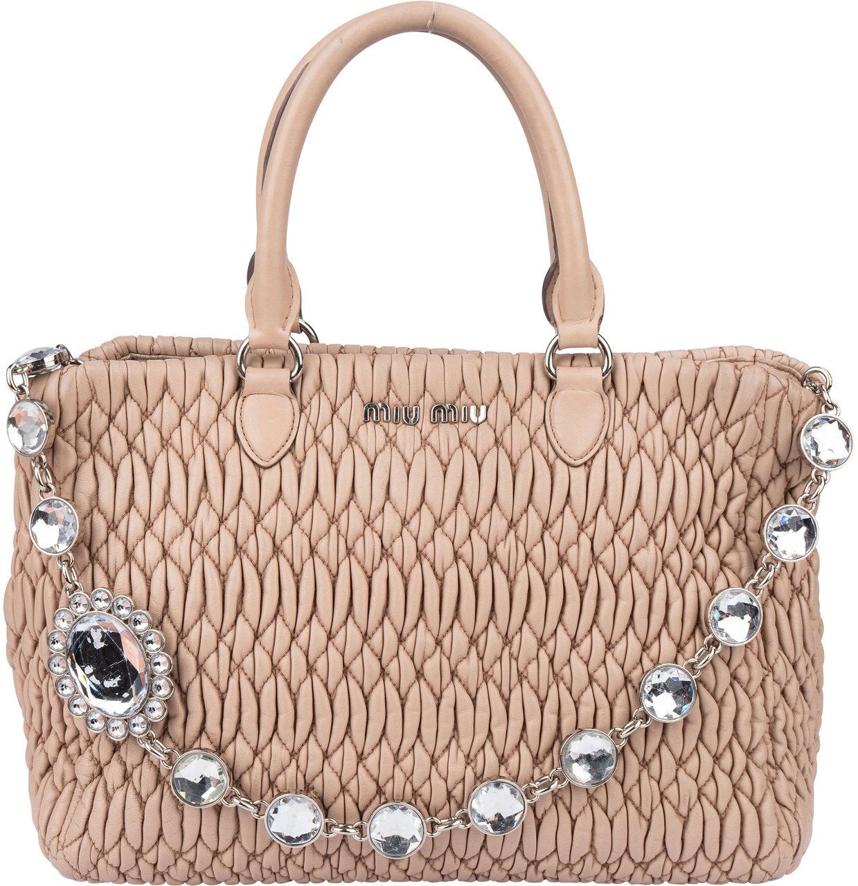 Miu Miu Quilted Leather Crystal Handbag Roze