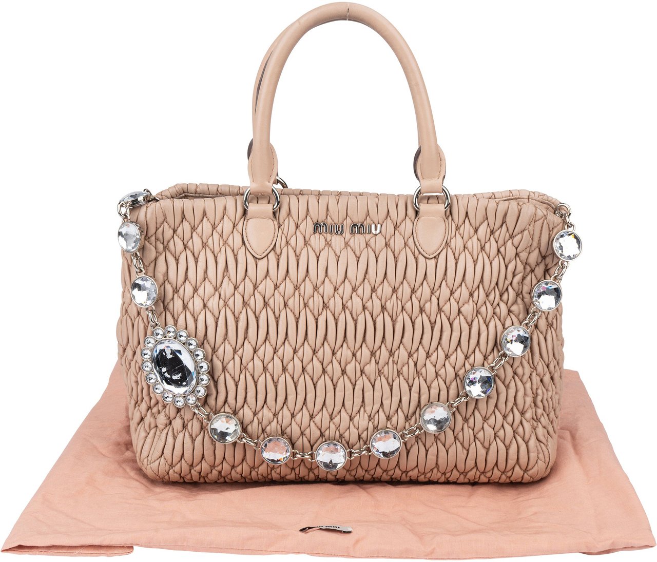 Miu Miu Quilted Leather Crystal Handbag Roze