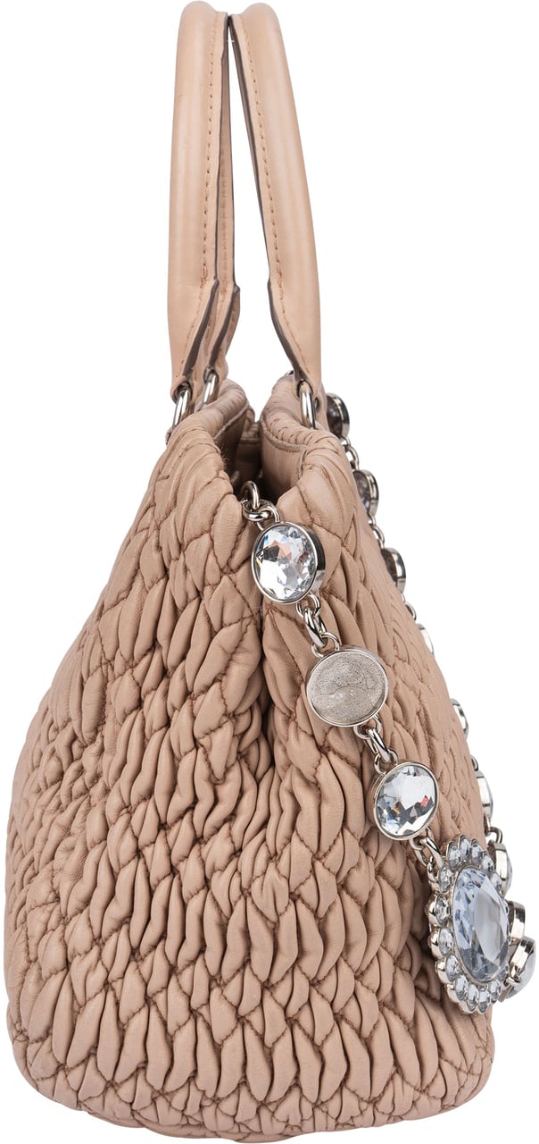 Miu Miu Quilted Leather Crystal Handbag Roze
