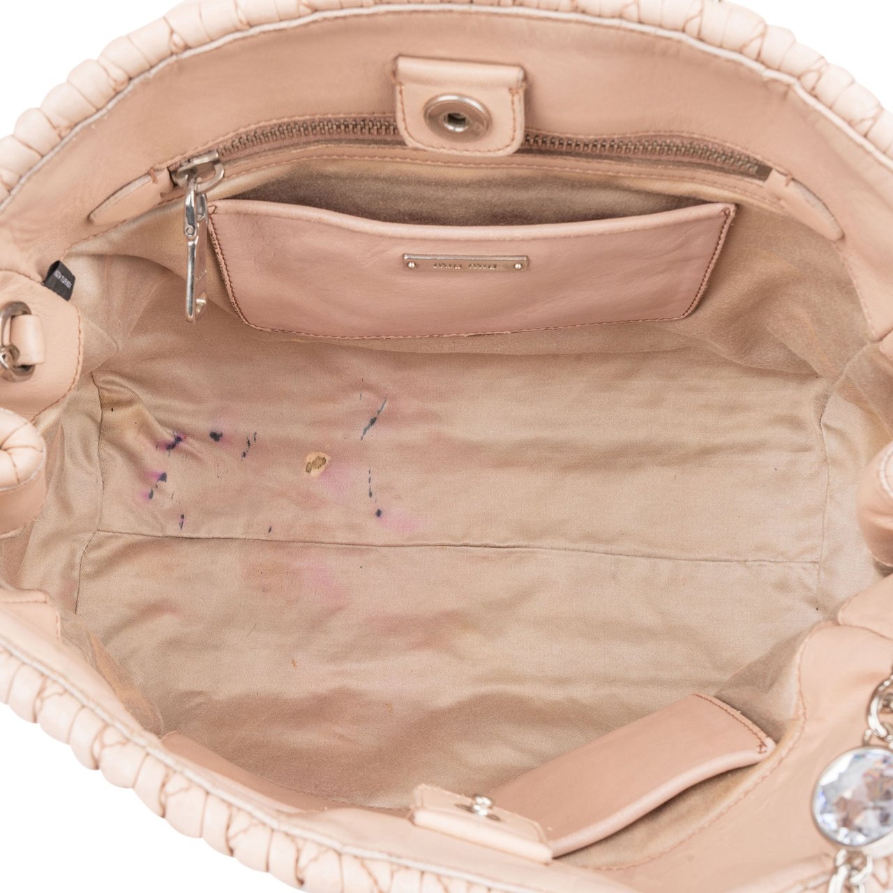 Miu Miu Quilted Leather Crystal Handbag Roze