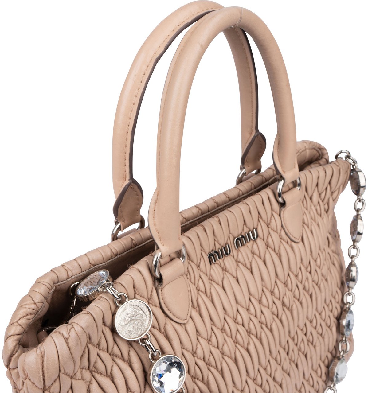 Miu Miu Quilted Leather Crystal Handbag Roze