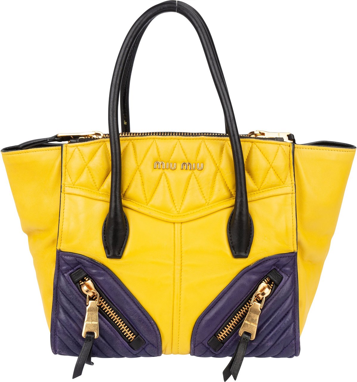Miu Miu Miu Miu Quilted Leather Motocross Handbag Geel
