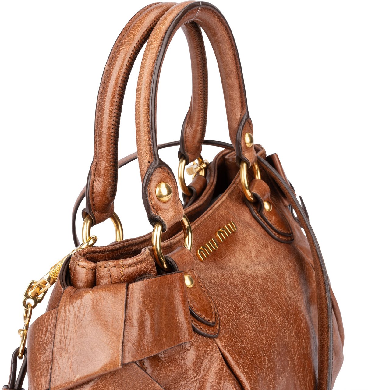 Miu Miu Miu Miu Leather City Handbag Bruin