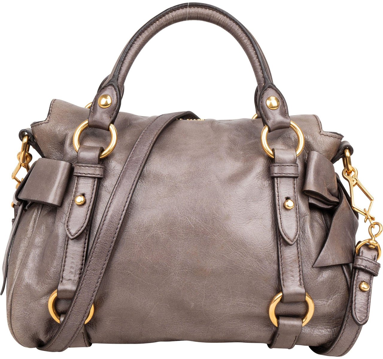 Miu Miu Miu Miu Grey Leather City Handbag Donkergrijs