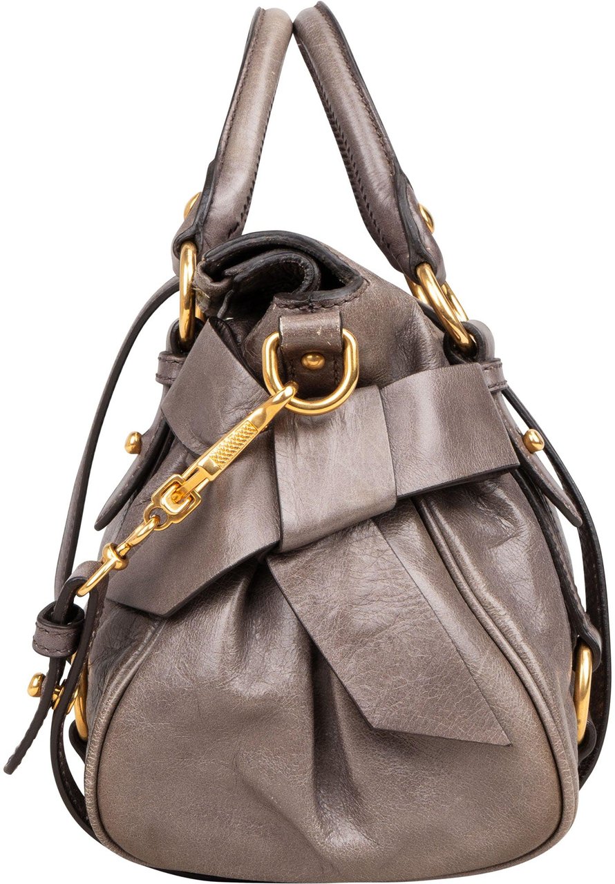 Miu Miu Miu Miu Grey Leather City Handbag Donkergrijs