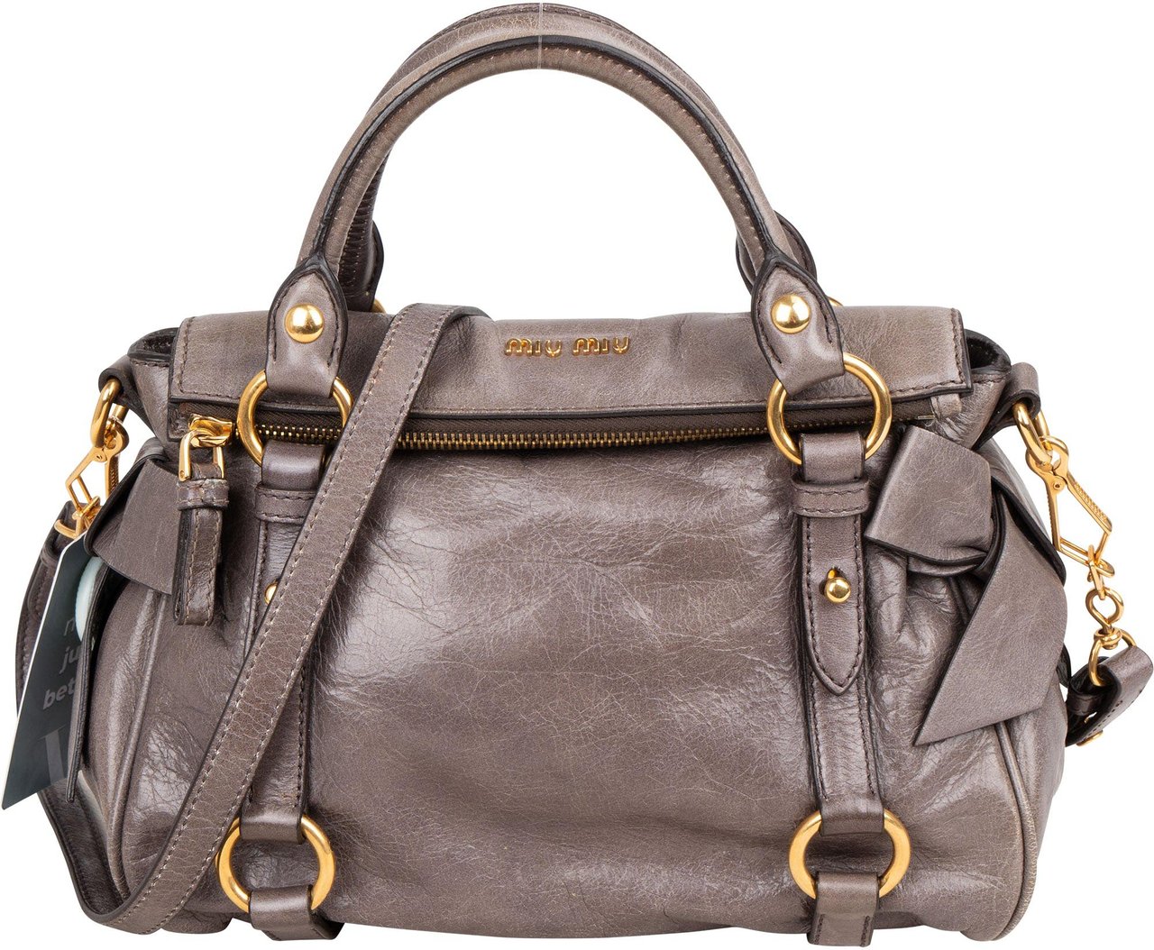 Miu Miu Miu Miu Grey Leather City Handbag Donkergrijs