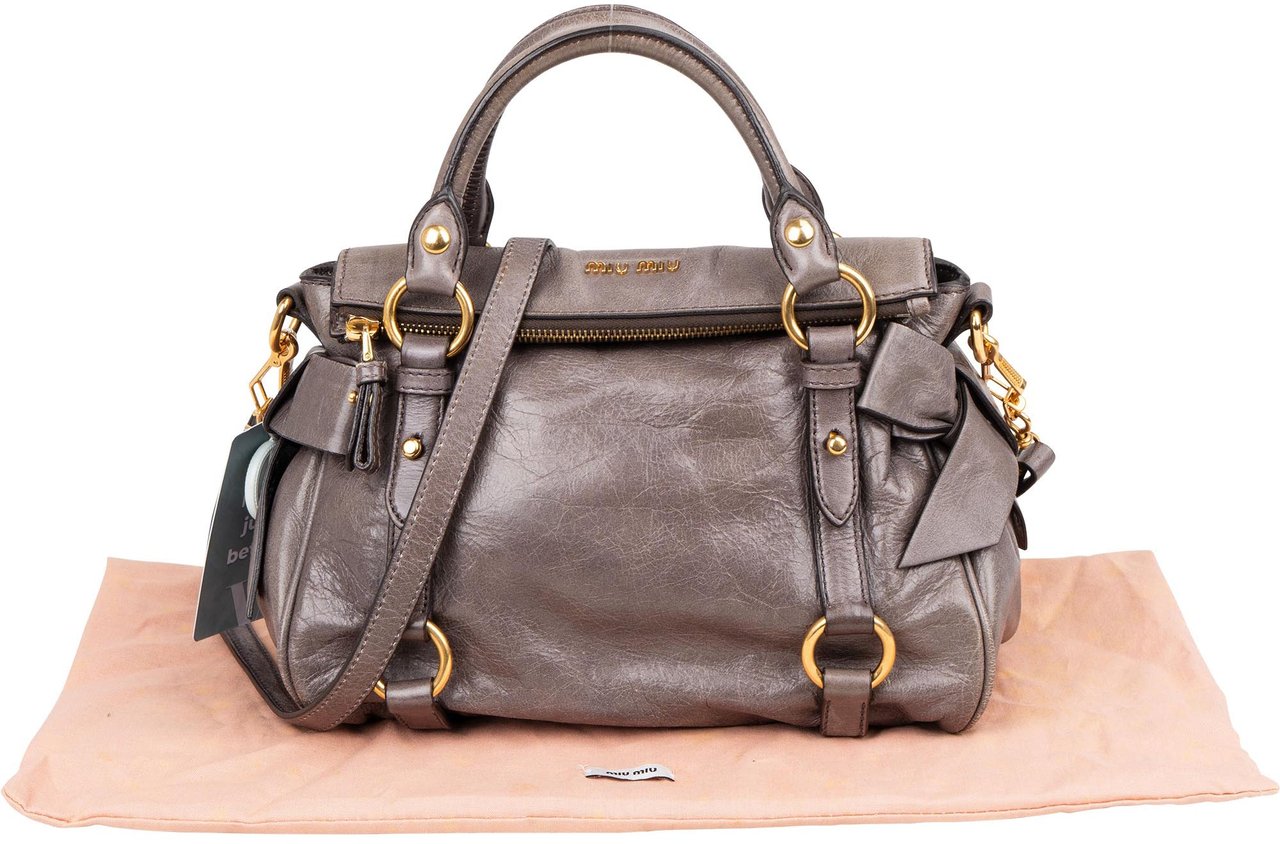 Miu Miu Miu Miu Grey Leather City Handbag Donkergrijs