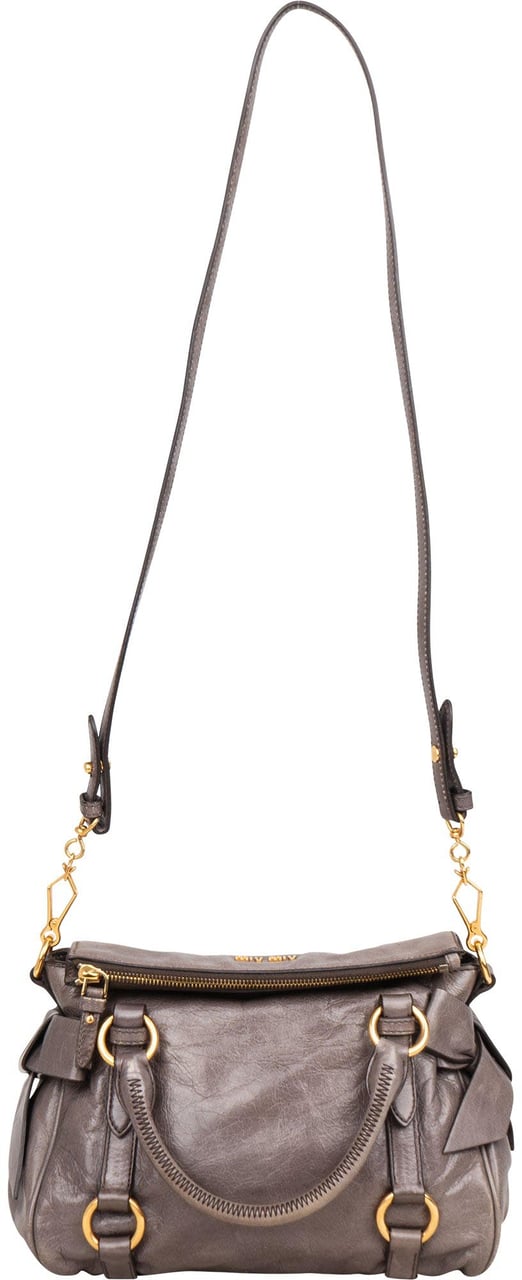 Miu Miu Miu Miu Grey Leather City Handbag Donkergrijs