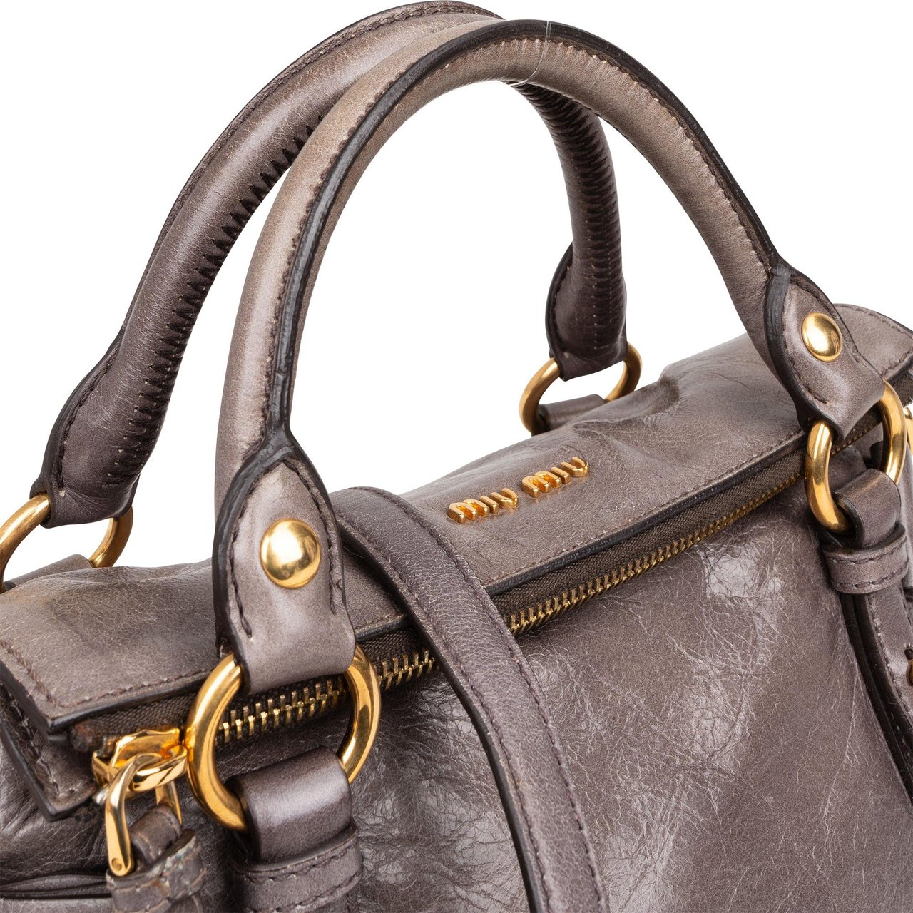 Miu Miu Miu Miu Grey Leather City Handbag Donkergrijs