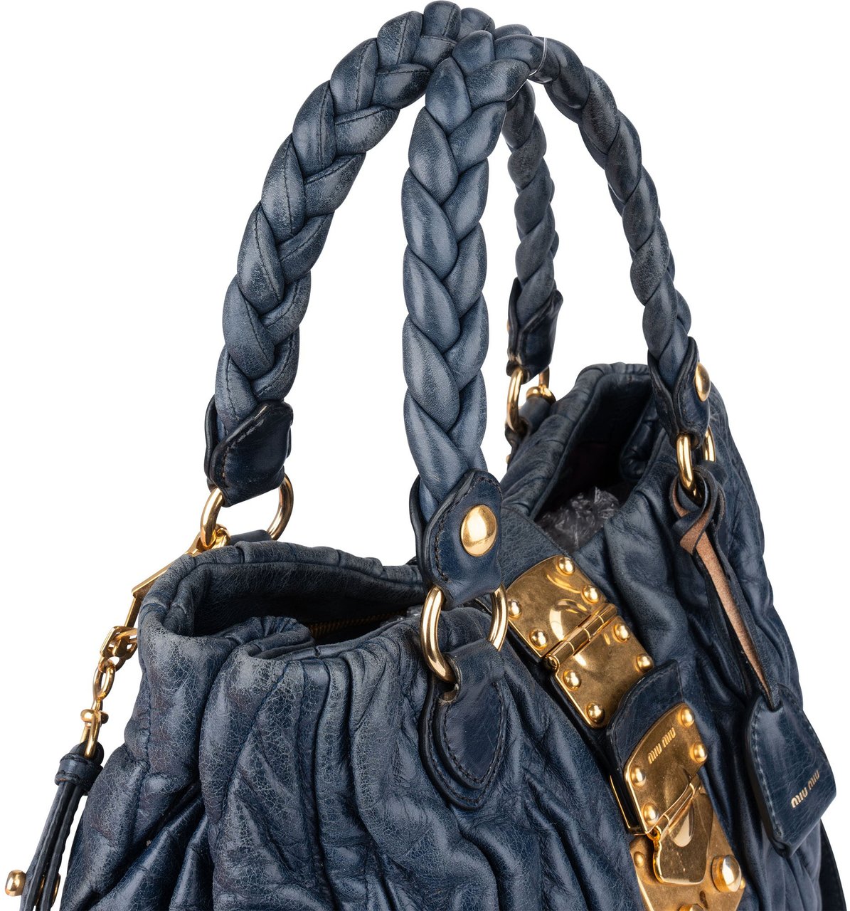 Miu Miu Miu Miu Quilted Leather City Handbag Blauw