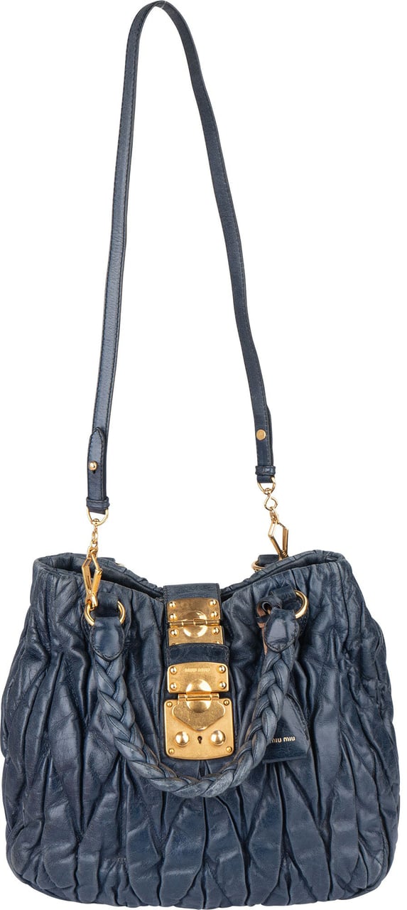 Miu Miu Miu Miu Quilted Leather City Handbag Blauw