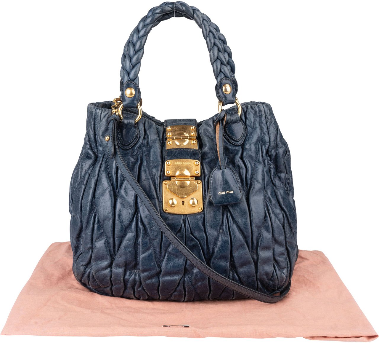 Miu Miu Miu Miu Quilted Leather City Handbag Blauw