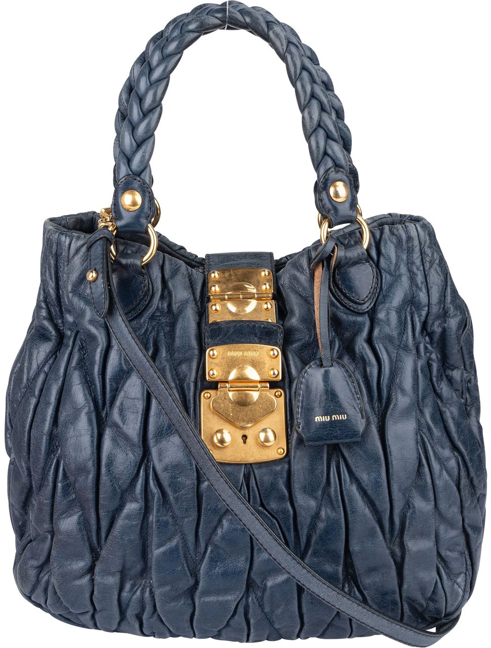 Miu Miu Miu Miu Quilted Leather City Handbag Blauw
