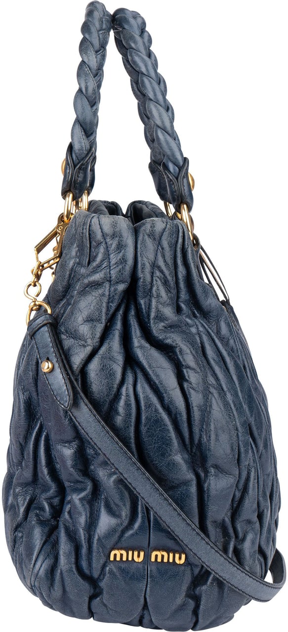 Miu Miu Miu Miu Quilted Leather City Handbag Blauw