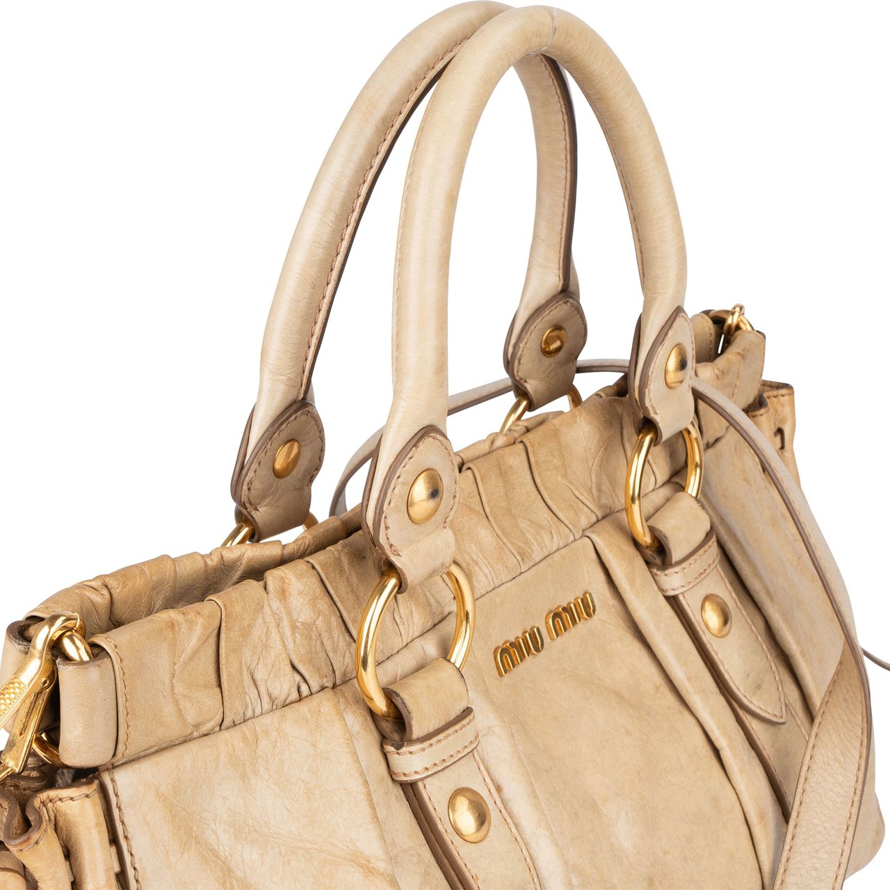 Miu Miu Miu Miu Leather City Handbag Beige