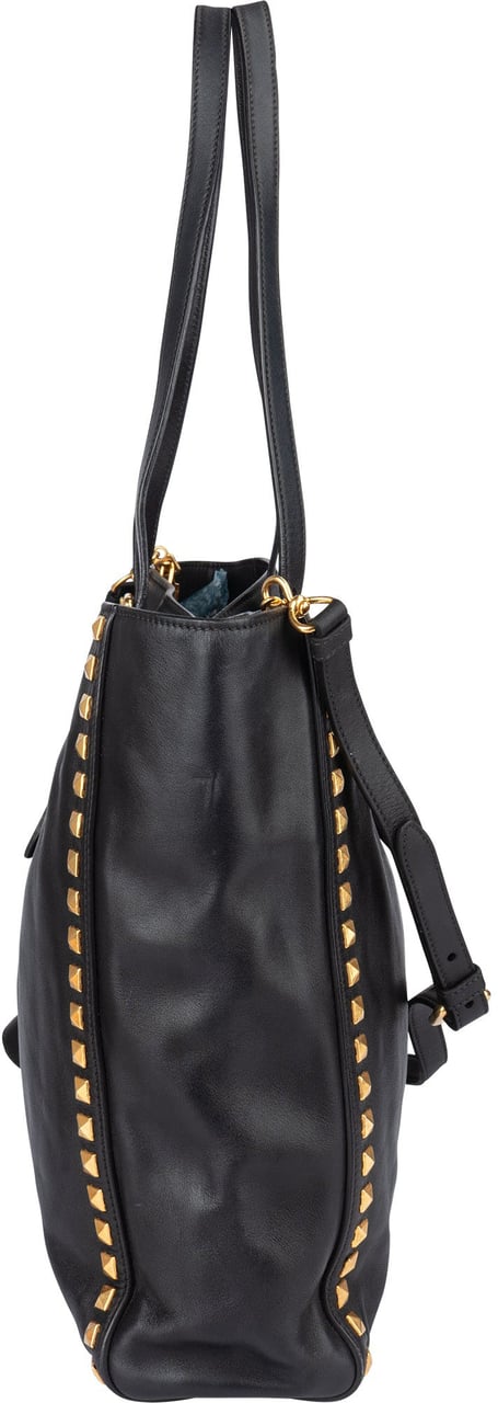 Miu Miu Miu Miu Black Leather Spikes Shoulder Bag Zwart