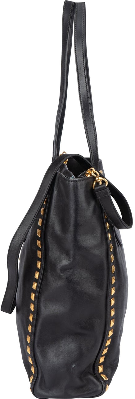 Miu Miu Miu Miu Black Leather Spikes Shoulder Bag Zwart