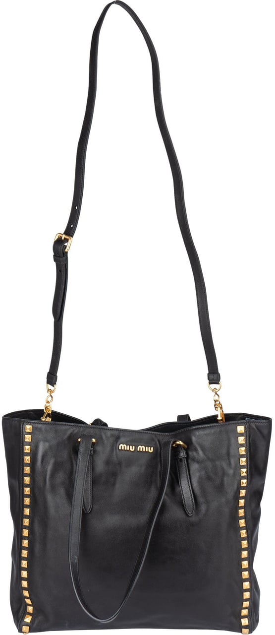 Miu Miu Miu Miu Black Leather Spikes Shoulder Bag Zwart