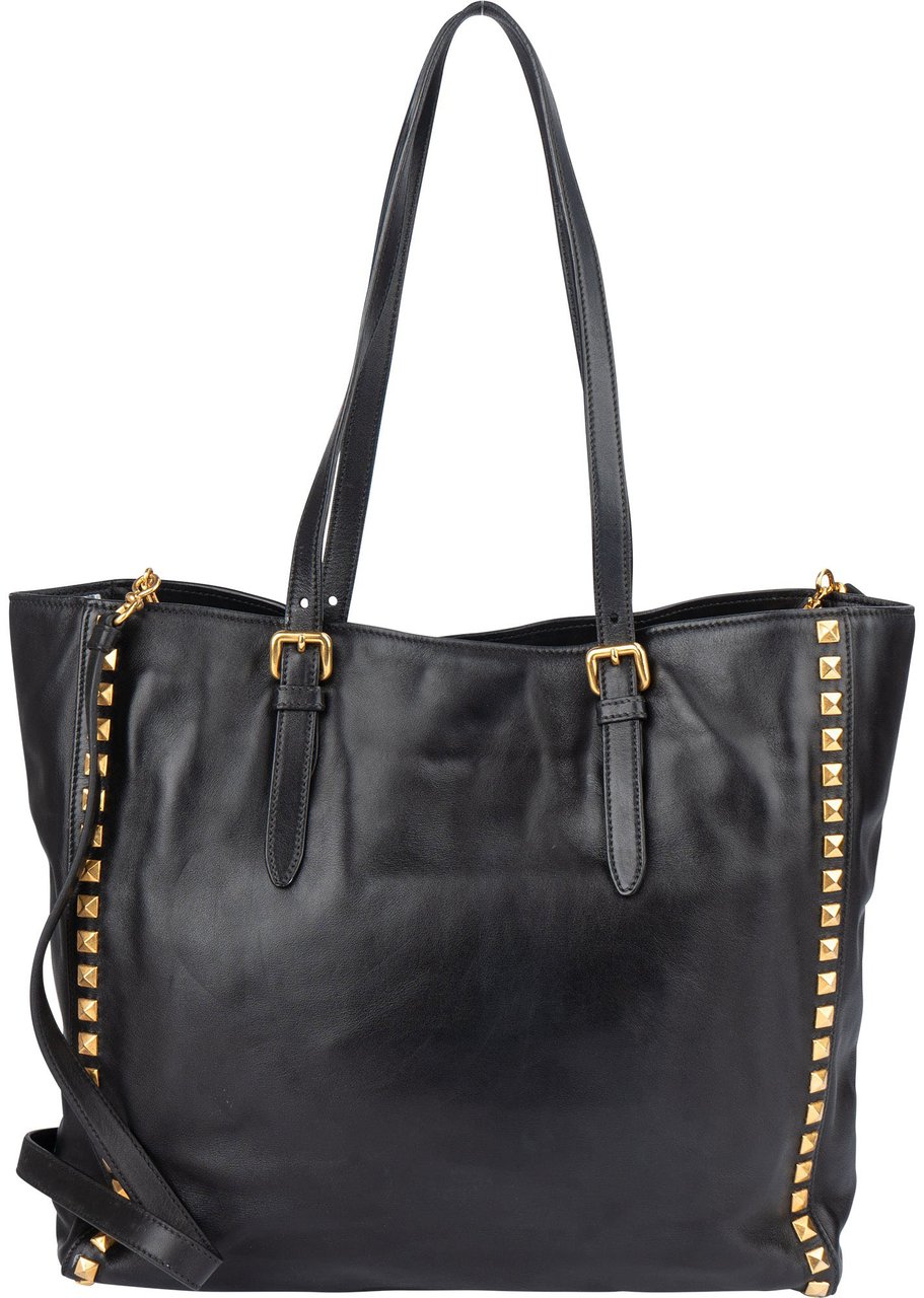Miu Miu Miu Miu Black Leather Spikes Shoulder Bag Zwart