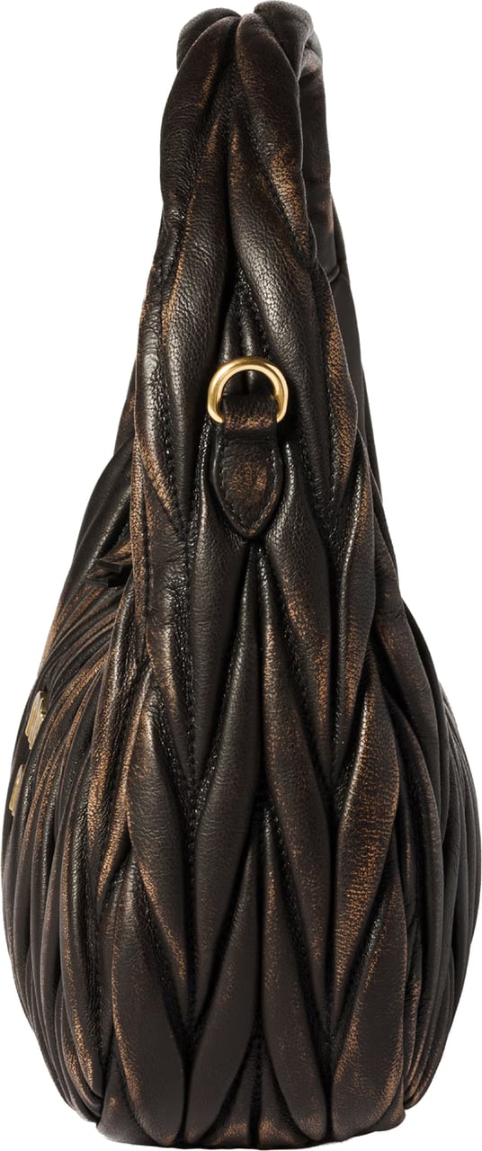 Miu Miu Black Hobo Wander Ruched Leather Handbag Zwart
