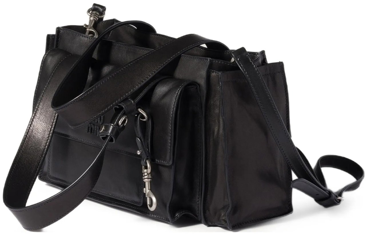 Miu Miu Black Shopping Utilitaire Leather Bag Zwart