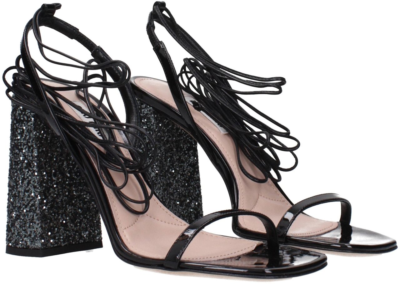 Miu Miu Black Leather Platform Sandals Zwart